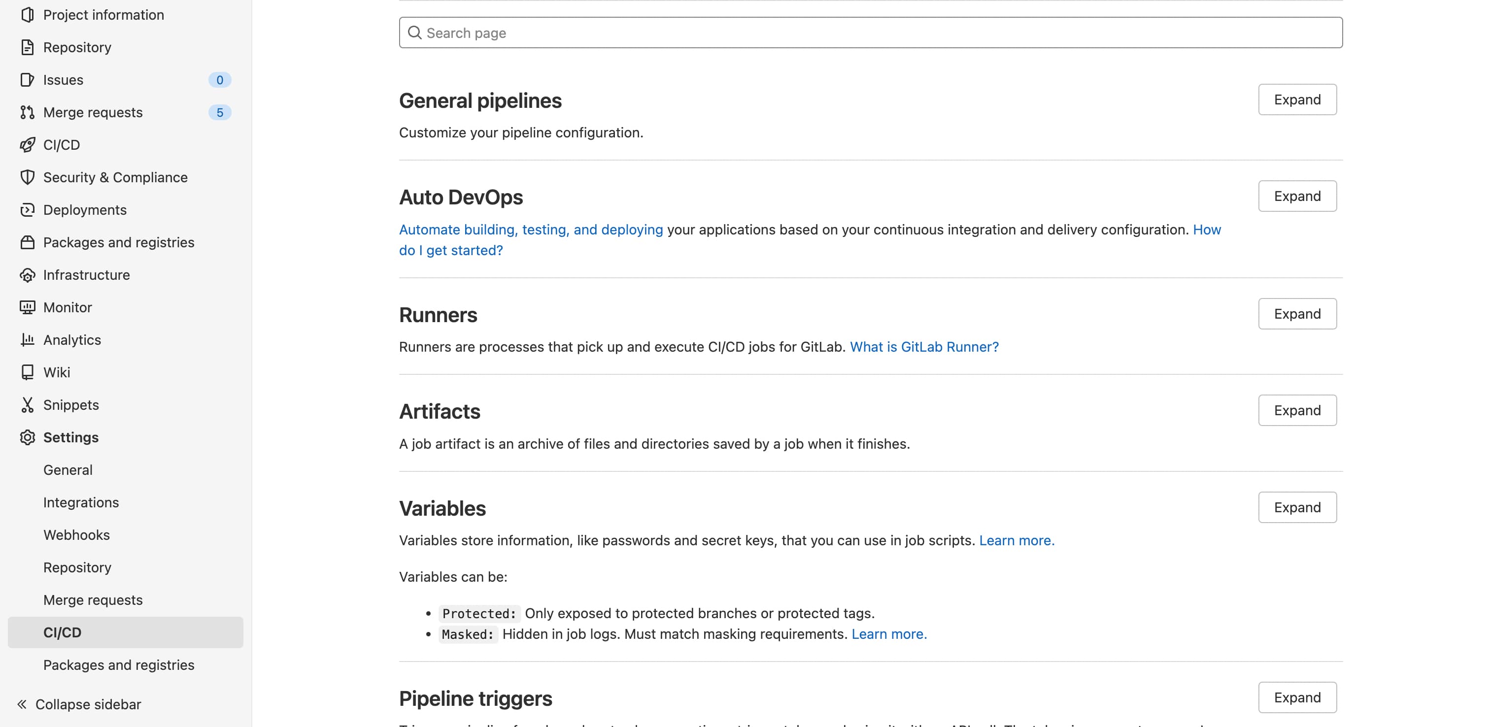 GitLab CI/CD settings